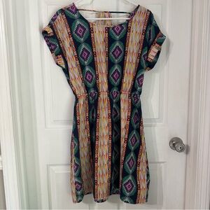 Pink Rose tribal print detailed back, multi colored dress size large